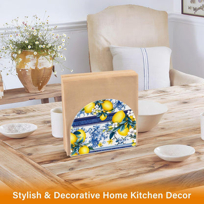 Lemon White Flowers Blue Clear Acrylic Napkin Holders for Tables Standing Napkin Dispenser for Kitchen Dining Table Tissue Box Dispenser for Dinner Restaurant Home Countertop Outdoor