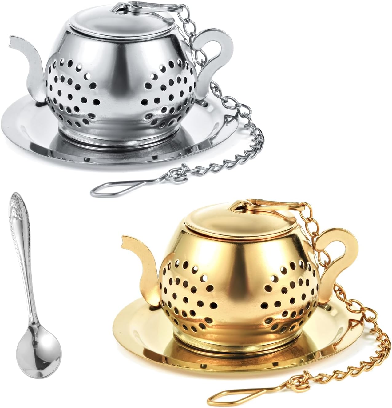 2-Pack Premium Tea Infusers with Spoon – 304 Stainless Steel Loose Leaf Tea Strainer & Steeper – Cute Teapot Design for a Thoughtful Brewing Journey