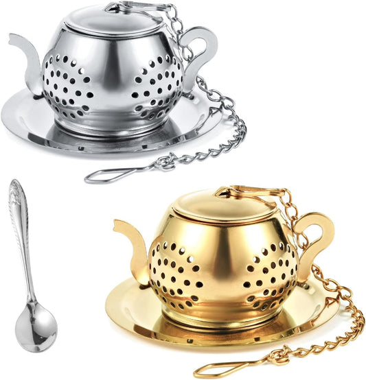 2-Pack Premium Tea Infusers with Spoon – 304 Stainless Steel Loose Leaf Tea Strainer & Steeper – Cute Teapot Design for a Thoughtful Brewing Journey