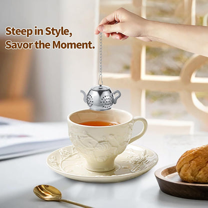 2-Pack Premium Tea Infusers with Spoon – 304 Stainless Steel Loose Leaf Tea Strainer & Steeper – Cute Teapot Design for a Thoughtful Brewing Journey