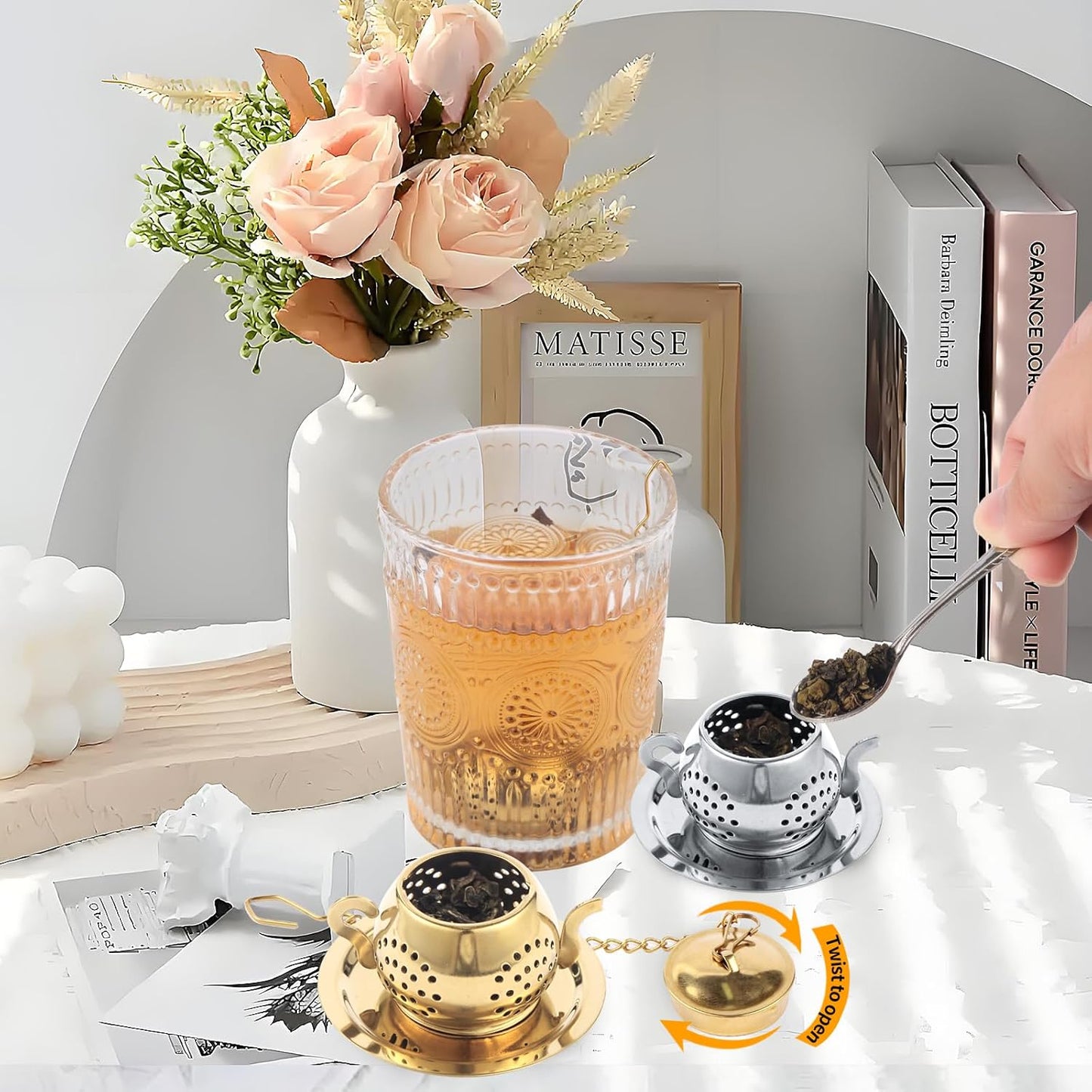 2-Pack Premium Tea Infusers with Spoon – 304 Stainless Steel Loose Leaf Tea Strainer & Steeper – Cute Teapot Design for a Thoughtful Brewing Journey