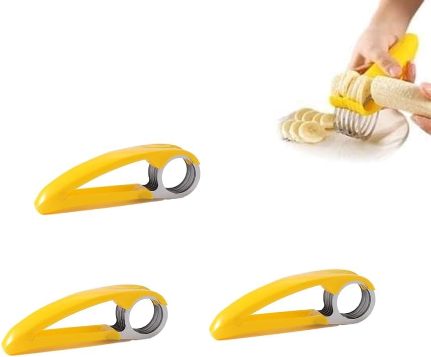 3Pcs Yellow Food Manual Slicer Banana Strawberry Cucumber Carrot Egg Vegetable Fruit Multifunctional Slicer Stainless Steel Food Slicer, Handheld Portable Small Food Slicer Mandolines and Slicers