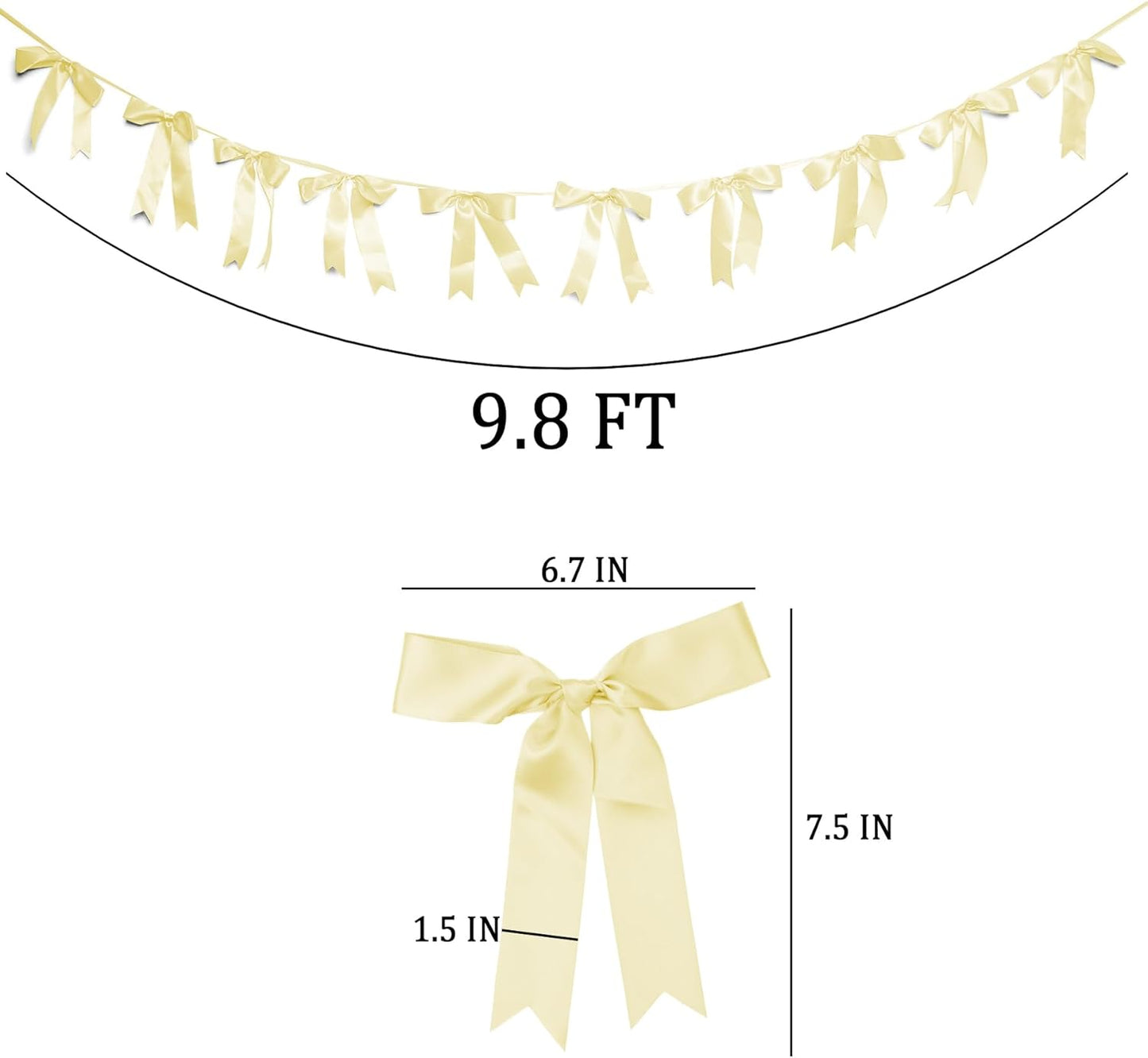 Bow Garland Banner - 10Pcs Pre-Strung Satin Bows for Baby Shower, Birthday, Bridal Shower, Wedding Party Decorations (Yellow)