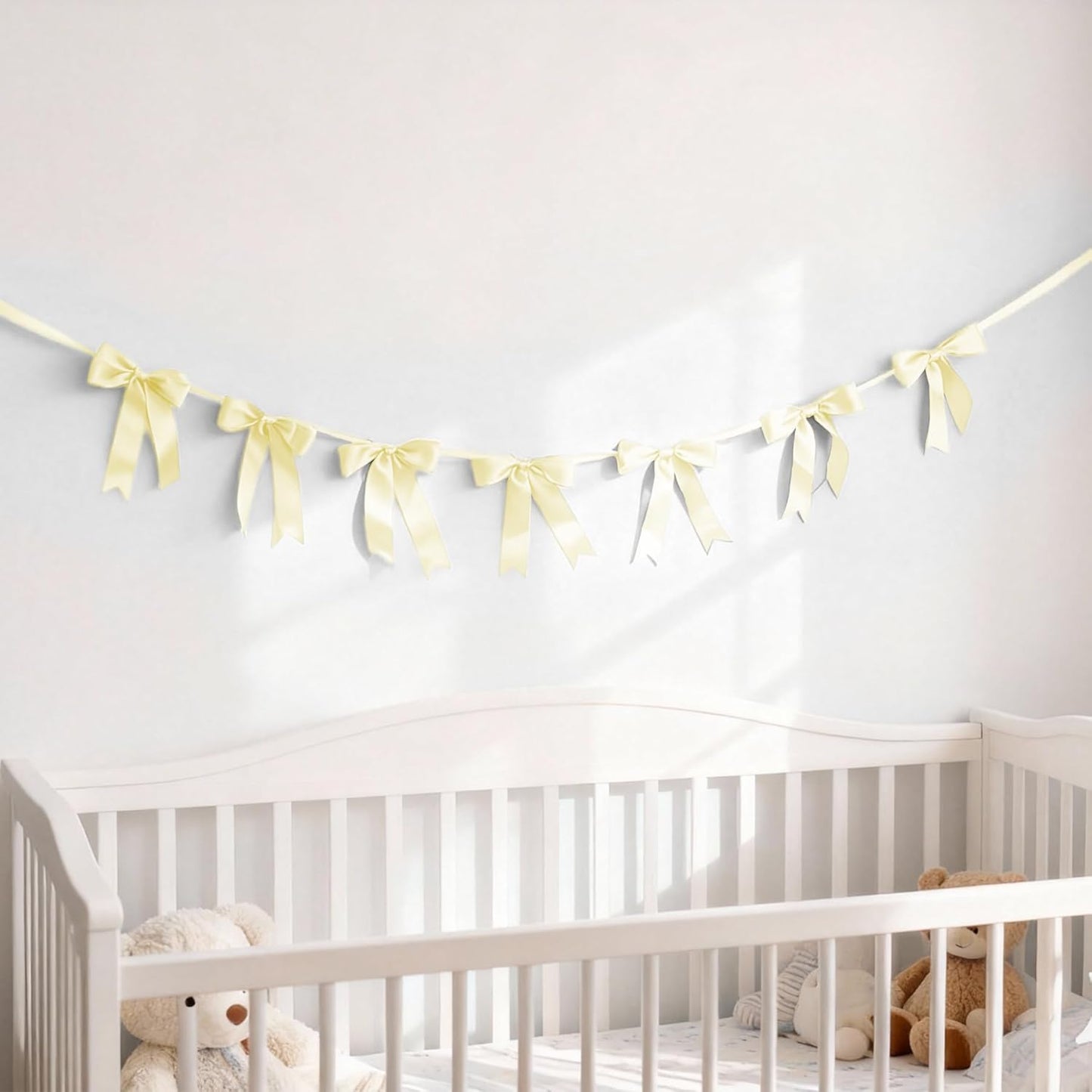 Bow Garland Banner - 10Pcs Pre-Strung Satin Bows for Baby Shower, Birthday, Bridal Shower, Wedding Party Decorations (Yellow)