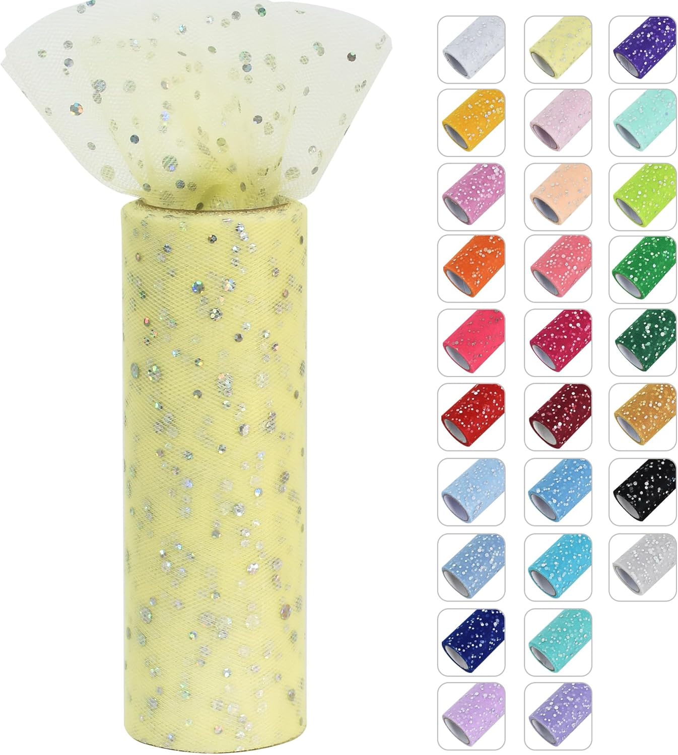 Light Yellow Glitter Tulle Rolls 6 Inch by 10 Yards Sequin Tulle Fabric Ribbon for DIY Tutu Skirt Sewing Bow Decorations Craft Supplies Birthday Wedding Baby Shower Party Decoration