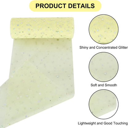 Light Yellow Glitter Tulle Rolls 6 Inch by 10 Yards Sequin Tulle Fabric Ribbon for DIY Tutu Skirt Sewing Bow Decorations Craft Supplies Birthday Wedding Baby Shower Party Decoration