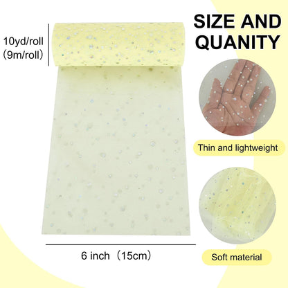 Light Yellow Glitter Tulle Rolls 6 Inch by 10 Yards Sequin Tulle Fabric Ribbon for DIY Tutu Skirt Sewing Bow Decorations Craft Supplies Birthday Wedding Baby Shower Party Decoration