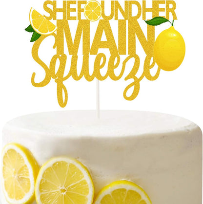 She Found Her Main Squeeze Cake Topper Lemon Bridal Shower Party Decor Bridal Shower Wedding Engagement Bachelorette Party Supplies Gold Glitter Decorations