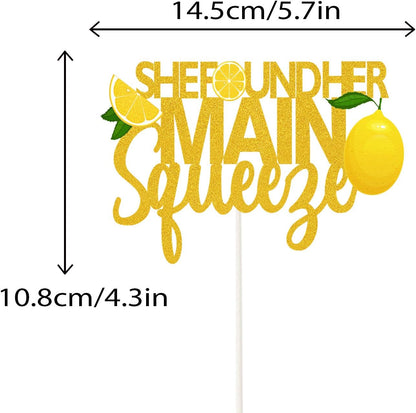 She Found Her Main Squeeze Cake Topper Lemon Bridal Shower Party Decor Bridal Shower Wedding Engagement Bachelorette Party Supplies Gold Glitter Decorations