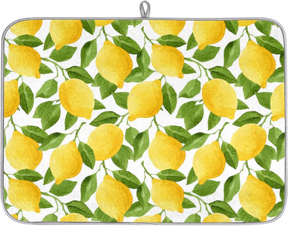 Watercolor Lemon Dish Drying Mat, Cute Drying Mat Absorbent Reversible Washable Dish Drainer Mats Heat Resistant Dish Drying Pad for Kitchen Counter, 18x24inch