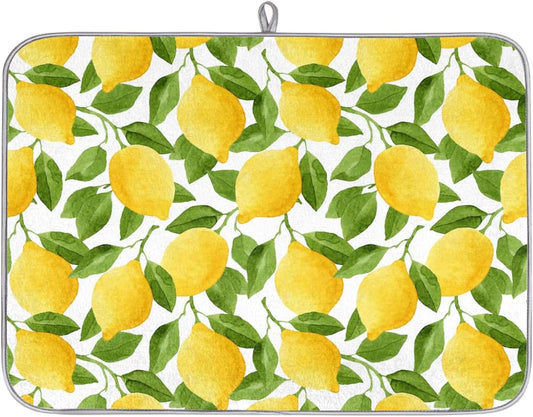 Watercolor Lemon Dish Drying Mat, Cute Drying Mat Absorbent Reversible Washable Dish Drainer Mats Heat Resistant Dish Drying Pad for Kitchen Counter, 18x24inch