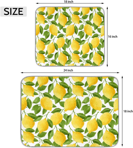 Watercolor Lemon Dish Drying Mat, Cute Drying Mat Absorbent Reversible Washable Dish Drainer Mats Heat Resistant Dish Drying Pad for Kitchen Counter, 18x24inch