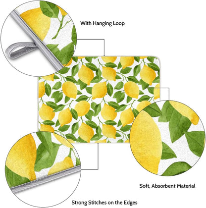 Watercolor Lemon Dish Drying Mat, Cute Drying Mat Absorbent Reversible Washable Dish Drainer Mats Heat Resistant Dish Drying Pad for Kitchen Counter, 18x24inch