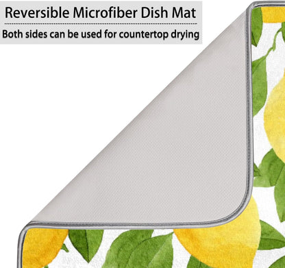 Watercolor Lemon Dish Drying Mat, Cute Drying Mat Absorbent Reversible Washable Dish Drainer Mats Heat Resistant Dish Drying Pad for Kitchen Counter, 18x24inch
