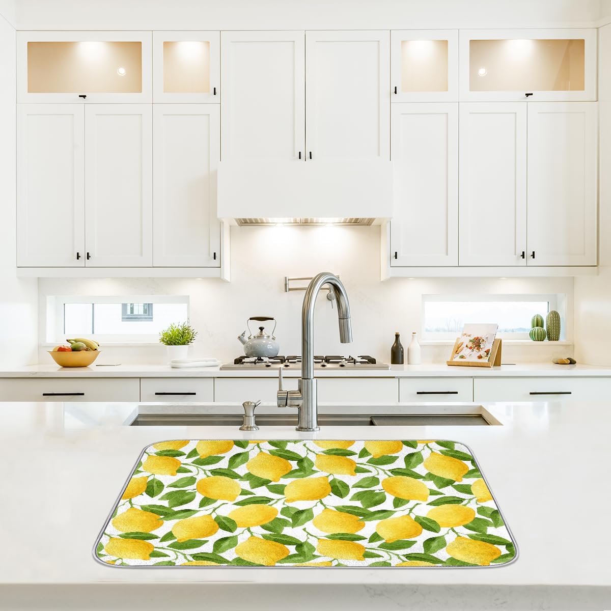 Watercolor Lemon Dish Drying Mat, Cute Drying Mat Absorbent Reversible Washable Dish Drainer Mats Heat Resistant Dish Drying Pad for Kitchen Counter, 18x24inch