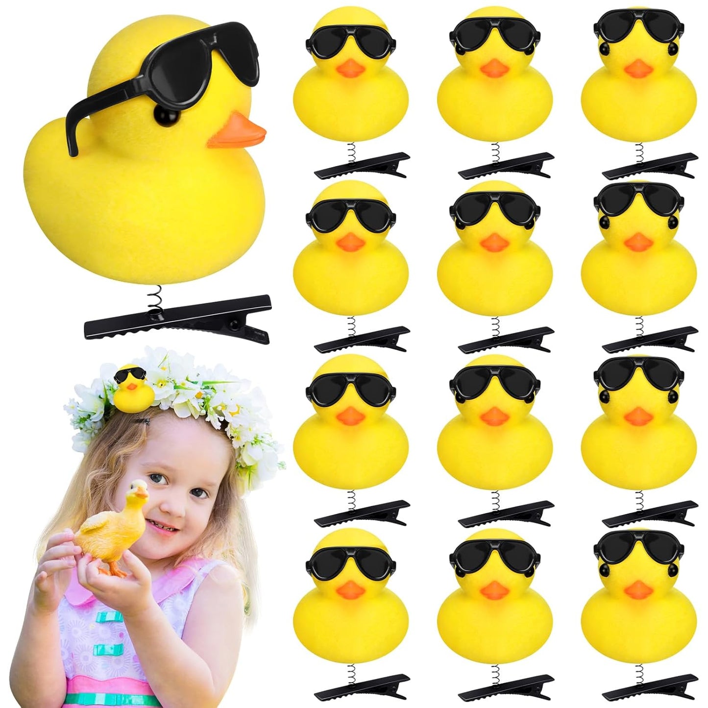 12 Pcs Duck Hair Clips Cute Festival Rave Sprouts Yellow Duck Hairpin Kawaii Cartoon Hair Accessories for Kids Adults Back to School Christmas Summer Party Props(Cool Style)
