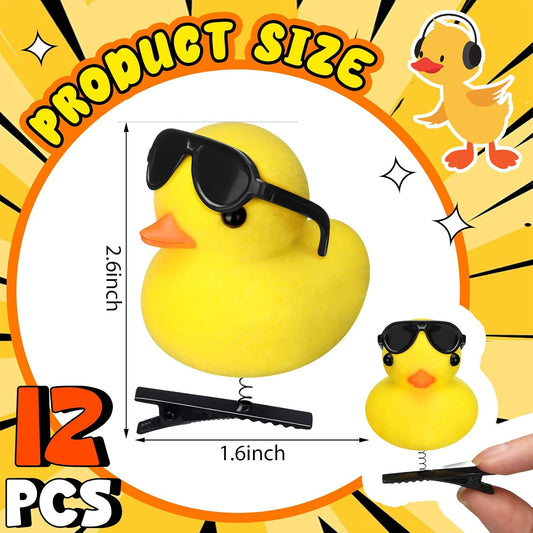 12 Pcs Duck Hair Clips Cute Festival Rave Sprouts Yellow Duck Hairpin Kawaii Cartoon Hair Accessories for Kids Adults Back to School Christmas Summer Party Props(Cool Style)