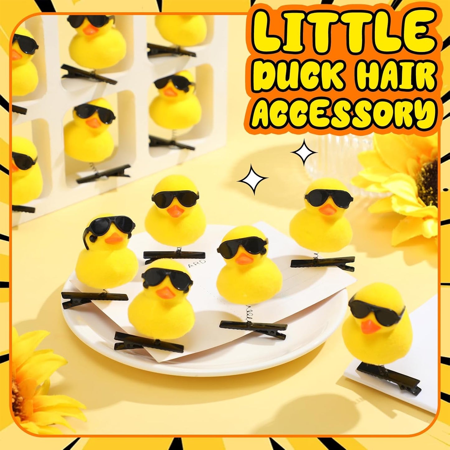 12 Pcs Duck Hair Clips Cute Festival Rave Sprouts Yellow Duck Hairpin Kawaii Cartoon Hair Accessories for Kids Adults Back to School Christmas Summer Party Props(Cool Style)