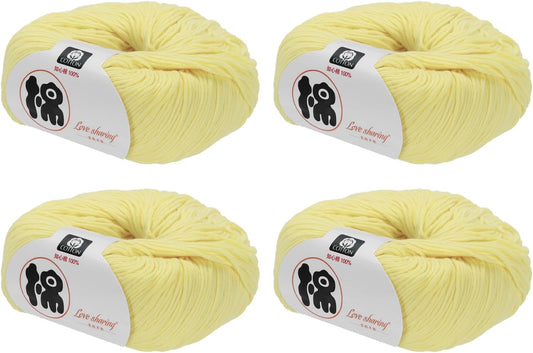 Cotton Yarn,100% Cotton Soft Knitting Yarn [for Hand DIY Bag Cushion Crocheting Knitting Projects Home Decor], -4 Skeins/4×218yards/4×4.54oz/Light Yellow