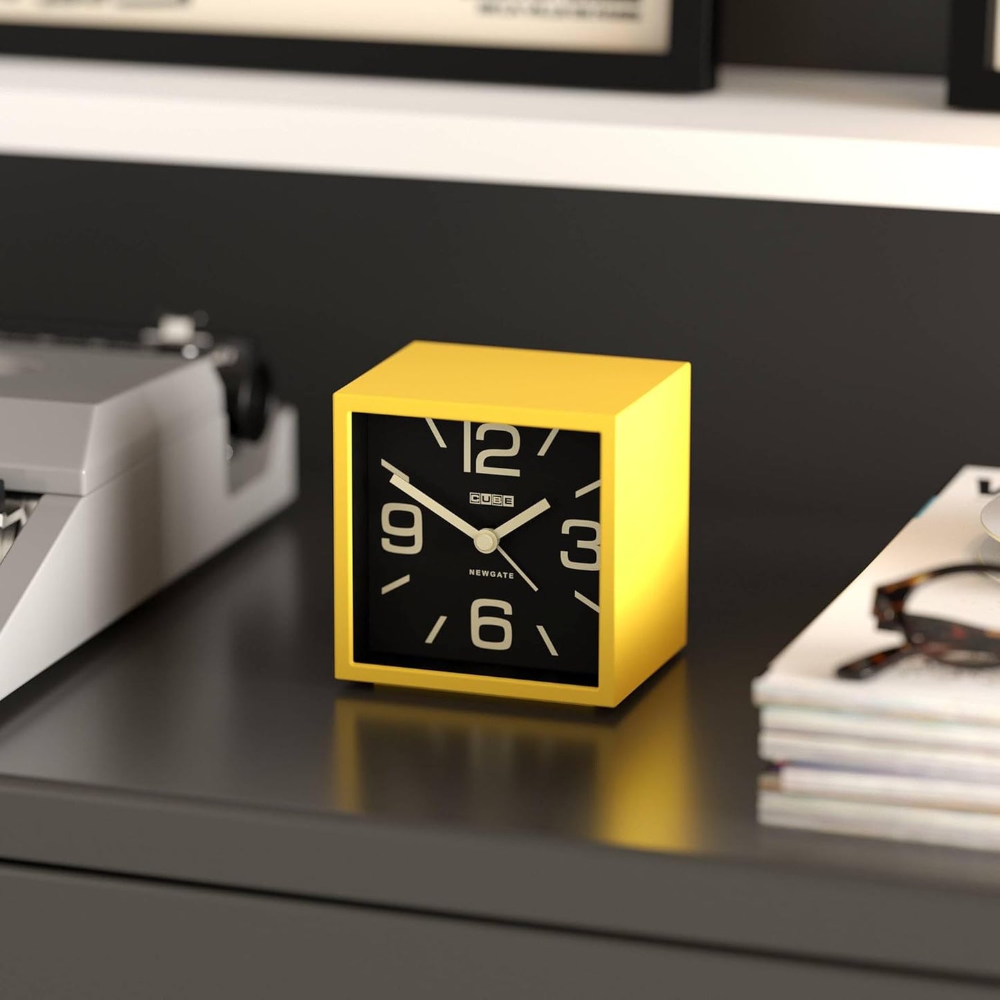 ® Cube Alarm Clock | Design-led Cube Shaped Retro Alarm | Citrus Yellow | Ideal for Bedside, Desk, Shelf & Mantel | Mid-Century Retro Bedroom & Office Accessory