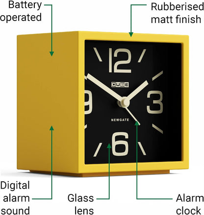 ® Cube Alarm Clock | Design-led Cube Shaped Retro Alarm | Citrus Yellow | Ideal for Bedside, Desk, Shelf & Mantel | Mid-Century Retro Bedroom & Office Accessory