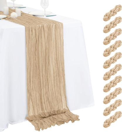 10 Pack Light Yellow Cheesecloth Table Runner 17x108 Inch Semi Sheer Boho Gauze Cheese Cloth Table Runners, for Wedding Bridal Shower Birthday Party Home Decor Garden Farmhouse