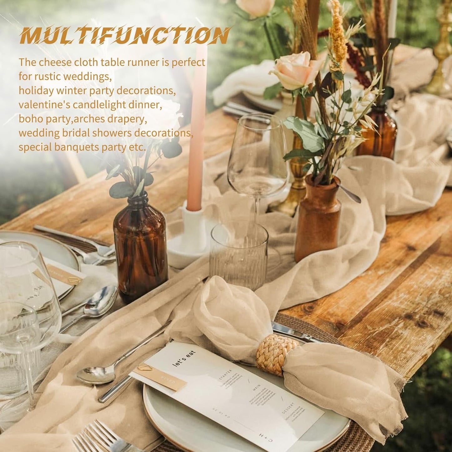 10 Pack Light Yellow Cheesecloth Table Runner 17x108 Inch Semi Sheer Boho Gauze Cheese Cloth Table Runners, for Wedding Bridal Shower Birthday Party Home Decor Garden Farmhouse