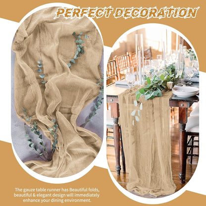 10 Pack Light Yellow Cheesecloth Table Runner 17x108 Inch Semi Sheer Boho Gauze Cheese Cloth Table Runners, for Wedding Bridal Shower Birthday Party Home Decor Garden Farmhouse