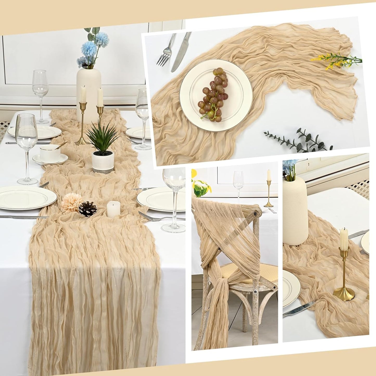 10 Pack Light Yellow Cheesecloth Table Runner 17x108 Inch Semi Sheer Boho Gauze Cheese Cloth Table Runners, for Wedding Bridal Shower Birthday Party Home Decor Garden Farmhouse