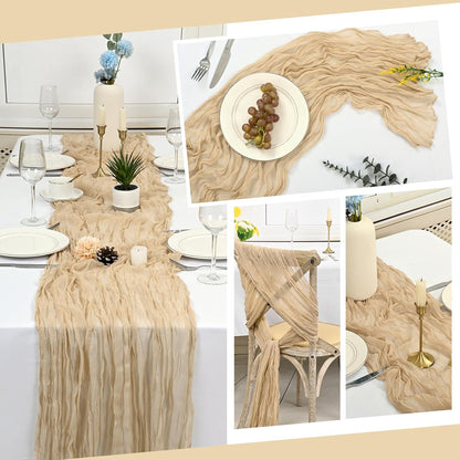 10 Pack Light Yellow Cheesecloth Table Runner 17x108 Inch Semi Sheer Boho Gauze Cheese Cloth Table Runners, for Wedding Bridal Shower Birthday Party Home Decor Garden Farmhouse