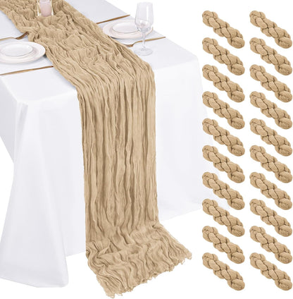 10 Pack Light Yellow Cheesecloth Table Runner 17x108 Inch Semi Sheer Boho Gauze Cheese Cloth Table Runners, for Wedding Bridal Shower Birthday Party Home Decor Garden Farmhouse