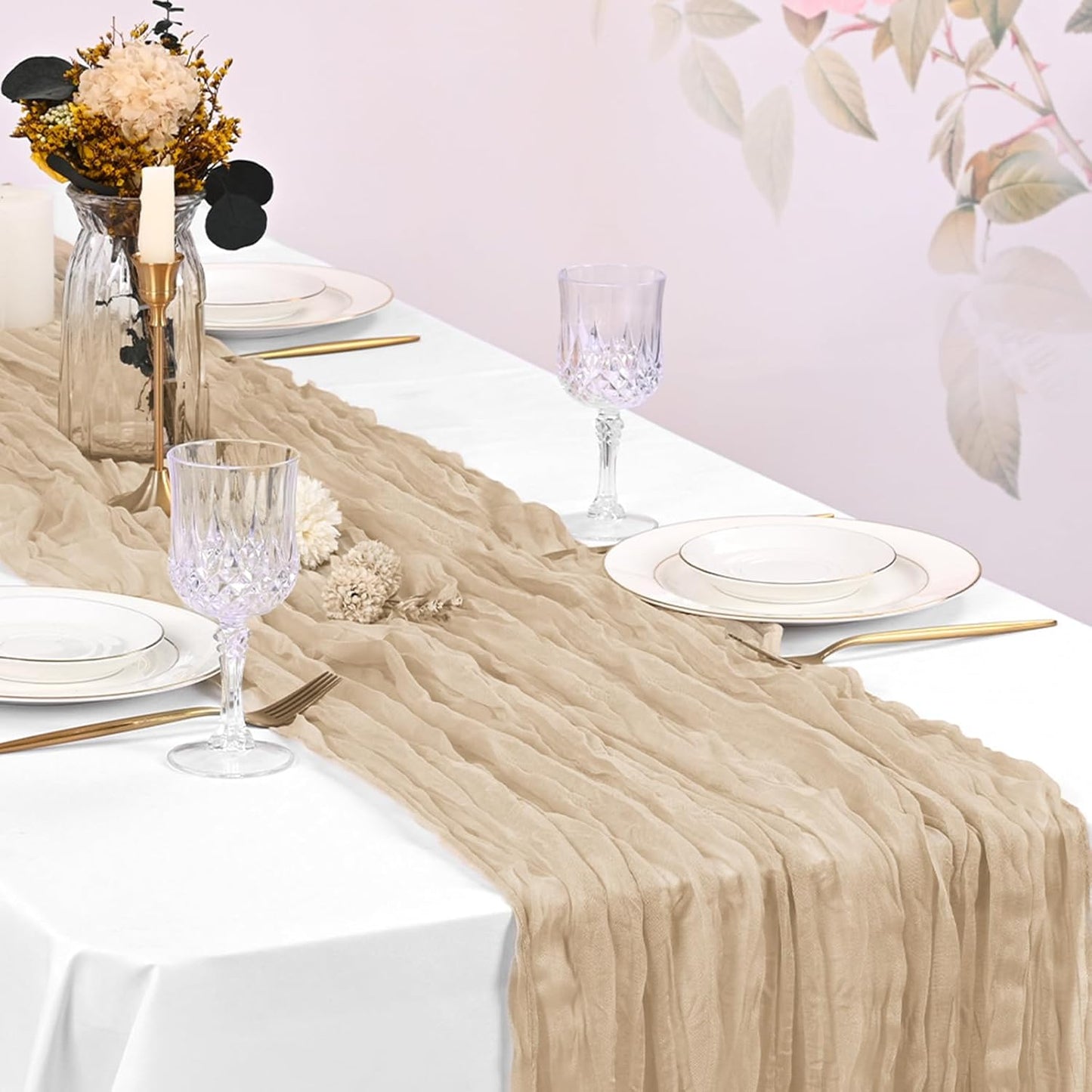 10 Pack Light Yellow Cheesecloth Table Runner 17x108 Inch Semi Sheer Boho Gauze Cheese Cloth Table Runners, for Wedding Bridal Shower Birthday Party Home Decor Garden Farmhouse