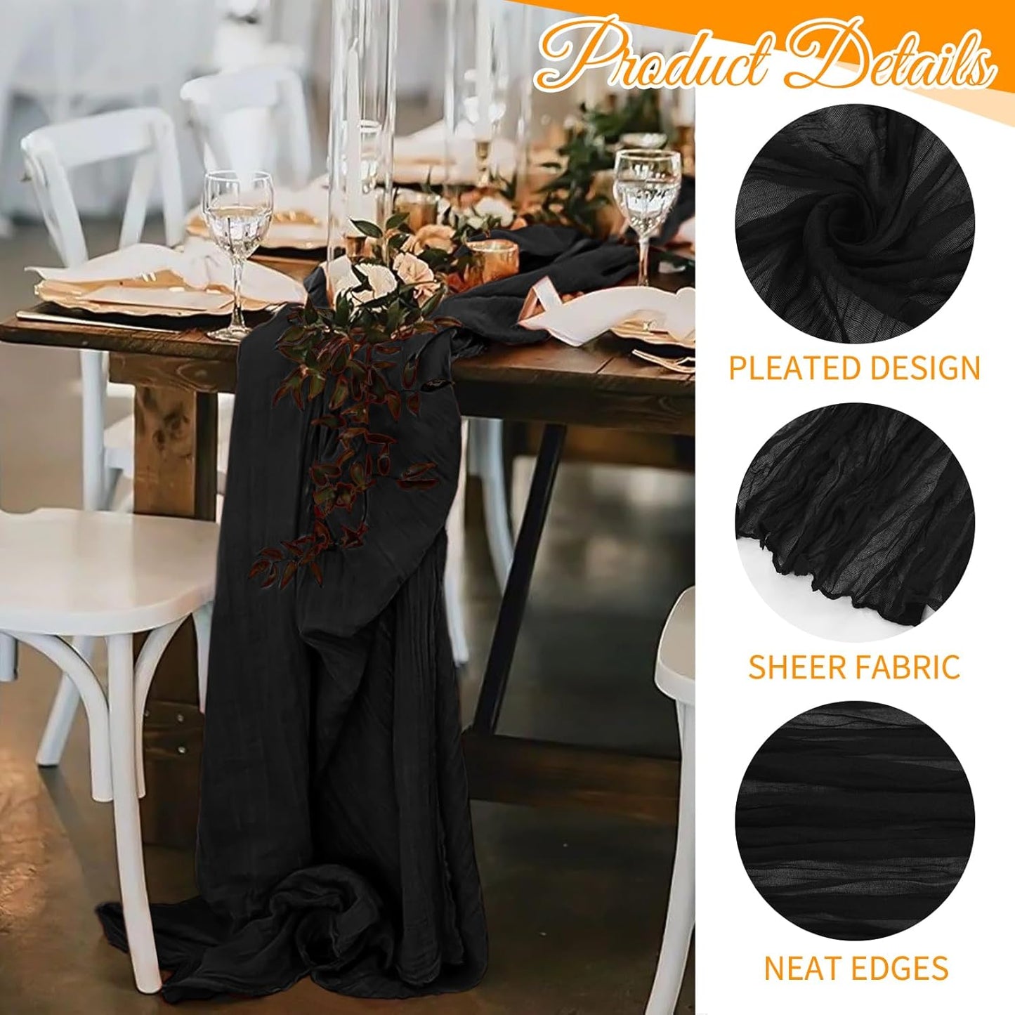 10 Pack Light Yellow Cheesecloth Table Runner 17x108 Inch Semi Sheer Boho Gauze Cheese Cloth Table Runners, for Wedding Bridal Shower Birthday Party Home Decor Garden Farmhouse