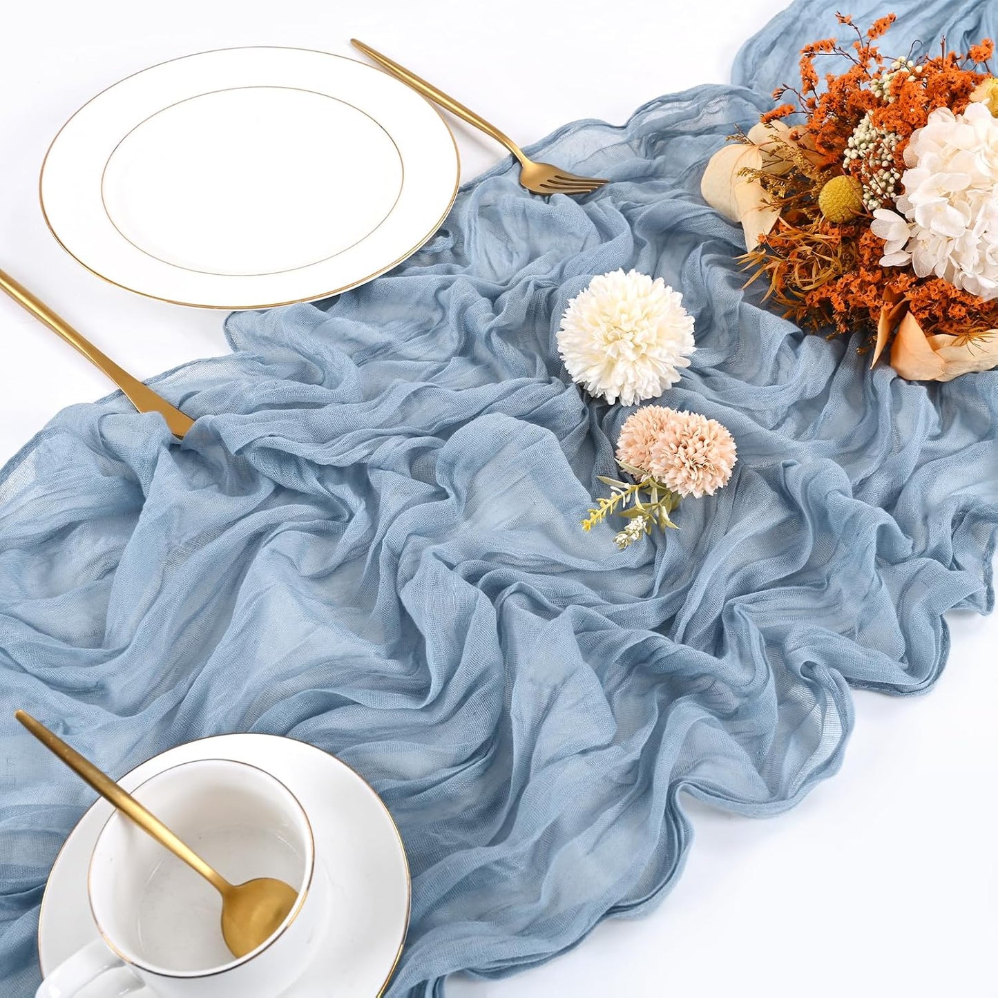 10 Pack Light Yellow Cheesecloth Table Runner 17x108 Inch Semi Sheer Boho Gauze Cheese Cloth Table Runners, for Wedding Bridal Shower Birthday Party Home Decor Garden Farmhouse