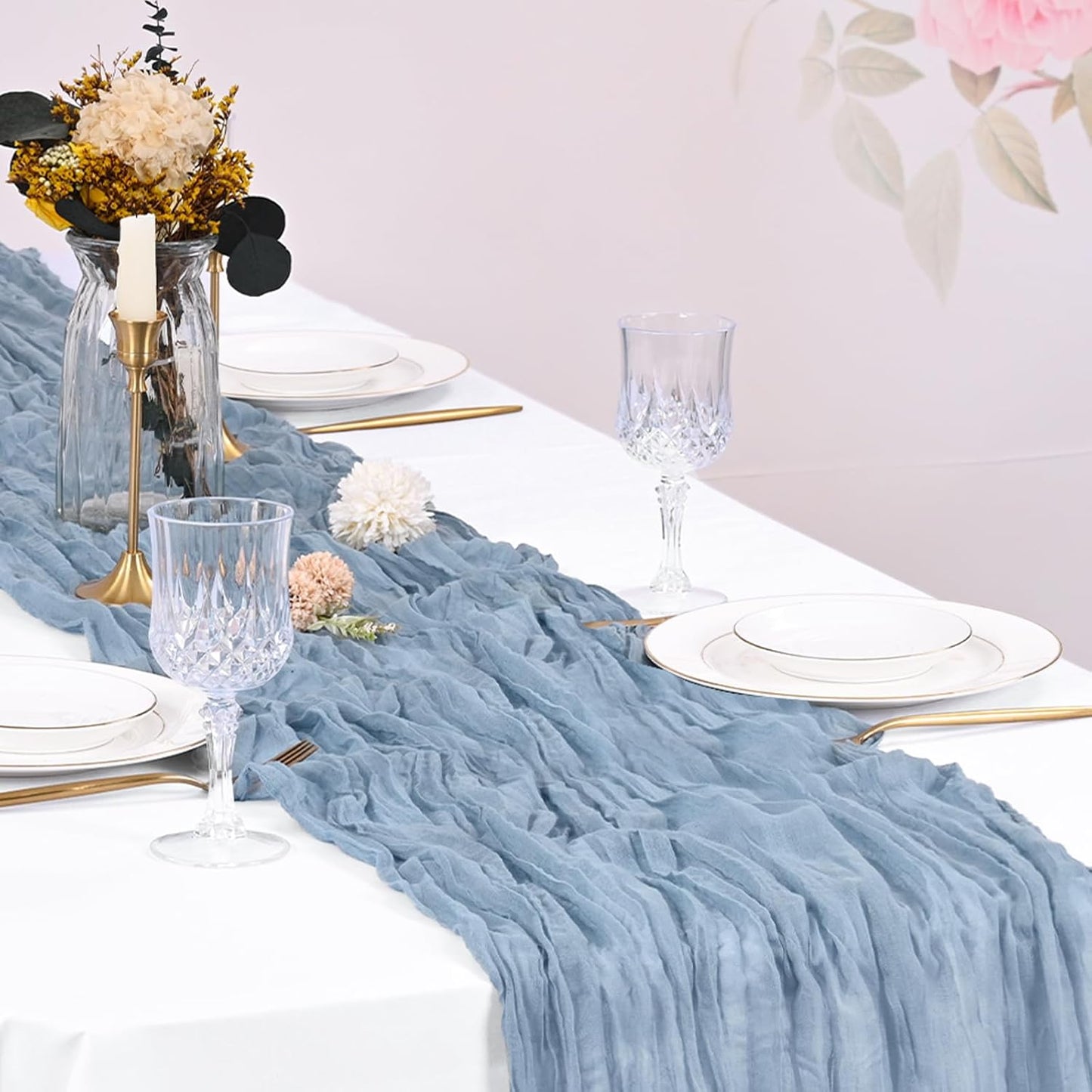 10 Pack Light Yellow Cheesecloth Table Runner 17x108 Inch Semi Sheer Boho Gauze Cheese Cloth Table Runners, for Wedding Bridal Shower Birthday Party Home Decor Garden Farmhouse