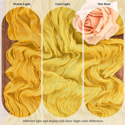10 Pack Light Yellow Cheesecloth Table Runner 17x108 Inch Semi Sheer Boho Gauze Cheese Cloth Table Runners, for Wedding Bridal Shower Birthday Party Home Decor Garden Farmhouse