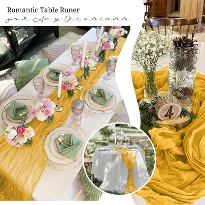 10 Pack Light Yellow Cheesecloth Table Runner 17x108 Inch Semi Sheer Boho Gauze Cheese Cloth Table Runners, for Wedding Bridal Shower Birthday Party Home Decor Garden Farmhouse