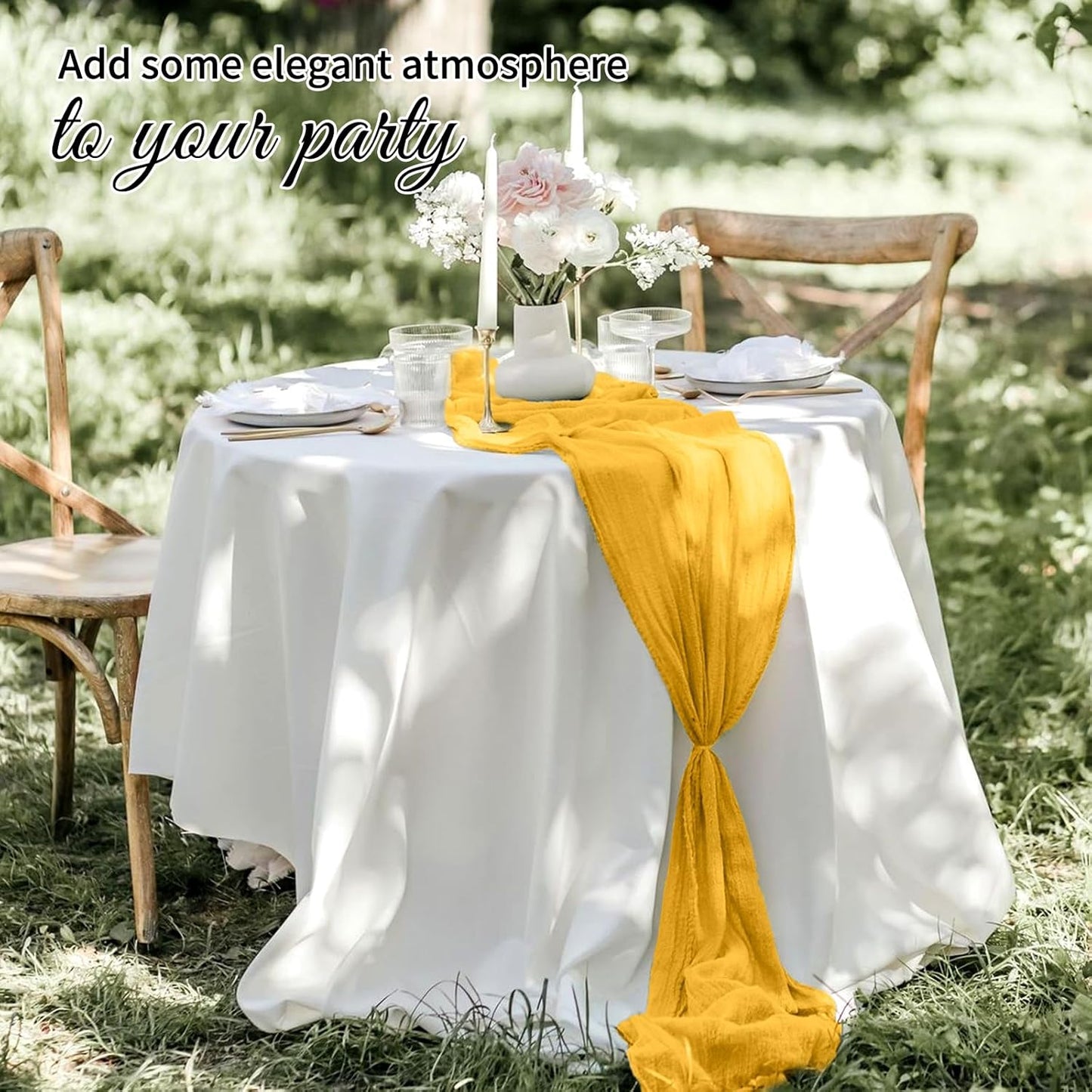 10 Pack Light Yellow Cheesecloth Table Runner 17x108 Inch Semi Sheer Boho Gauze Cheese Cloth Table Runners, for Wedding Bridal Shower Birthday Party Home Decor Garden Farmhouse
