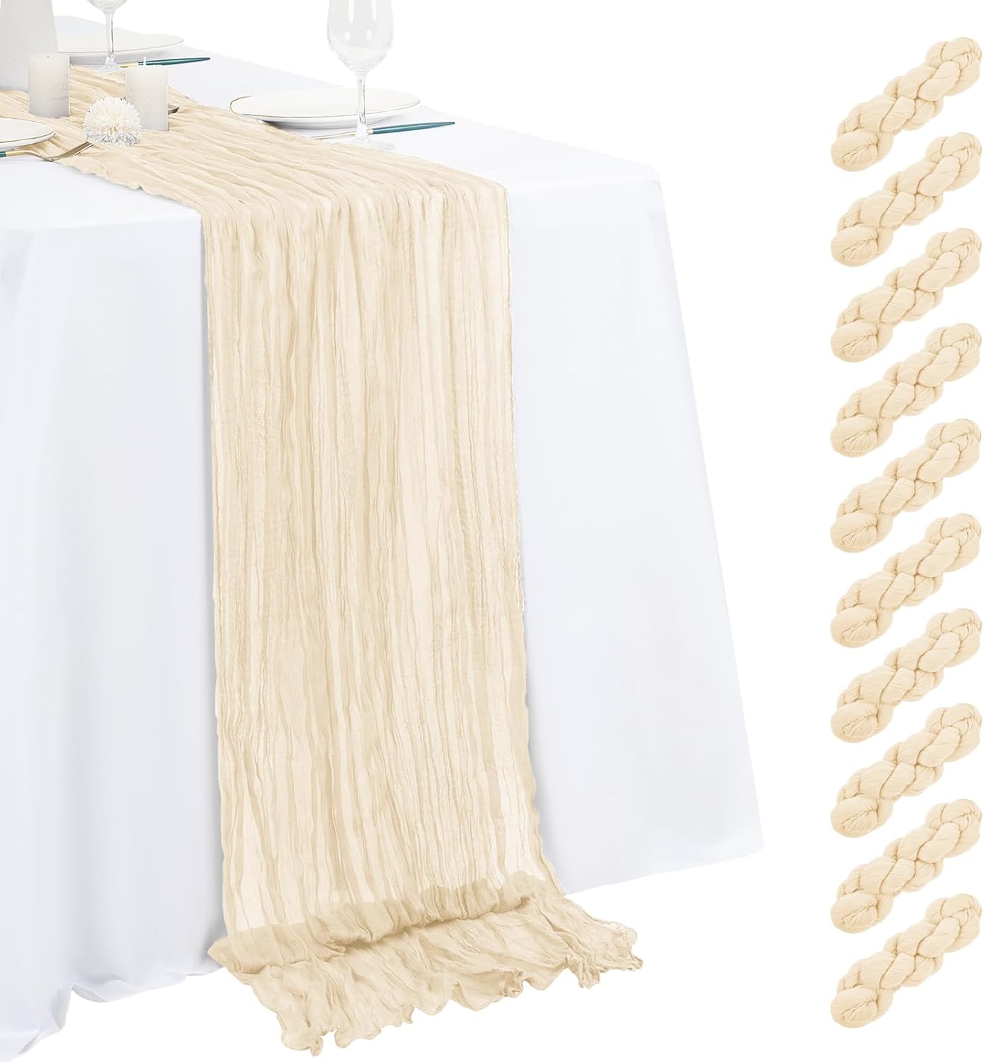 10 Pack Light Yellow Cheesecloth Table Runner 17x108 Inch Semi Sheer Boho Gauze Cheese Cloth Table Runners, for Wedding Bridal Shower Birthday Party Home Decor Garden Farmhouse