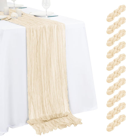 10 Pack Light Yellow Cheesecloth Table Runner 17x108 Inch Semi Sheer Boho Gauze Cheese Cloth Table Runners, for Wedding Bridal Shower Birthday Party Home Decor Garden Farmhouse