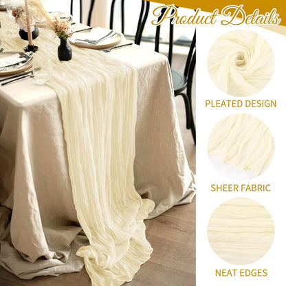 10 Pack Light Yellow Cheesecloth Table Runner 17x108 Inch Semi Sheer Boho Gauze Cheese Cloth Table Runners, for Wedding Bridal Shower Birthday Party Home Decor Garden Farmhouse