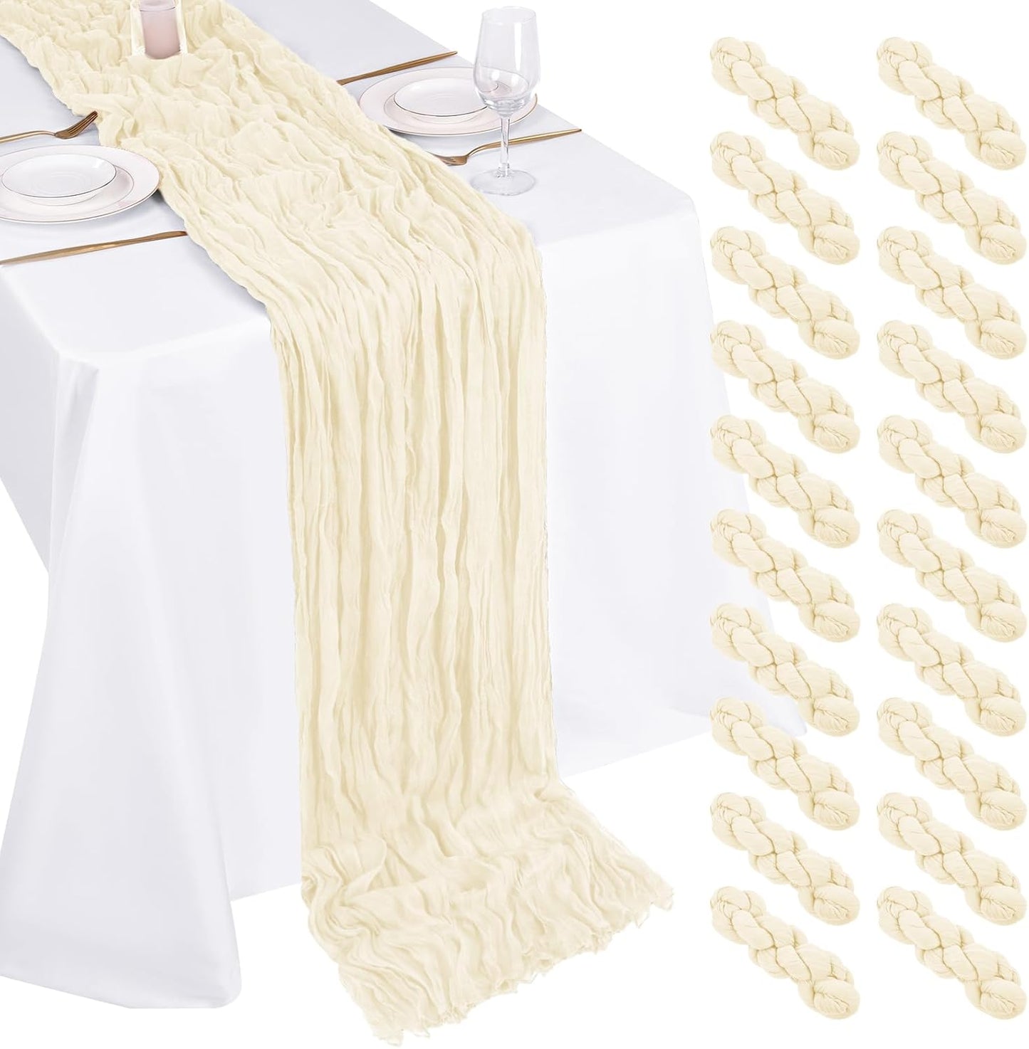 10 Pack Light Yellow Cheesecloth Table Runner 17x108 Inch Semi Sheer Boho Gauze Cheese Cloth Table Runners, for Wedding Bridal Shower Birthday Party Home Decor Garden Farmhouse