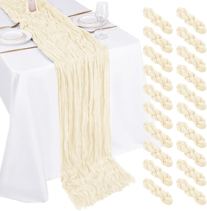 10 Pack Light Yellow Cheesecloth Table Runner 17x108 Inch Semi Sheer Boho Gauze Cheese Cloth Table Runners, for Wedding Bridal Shower Birthday Party Home Decor Garden Farmhouse
