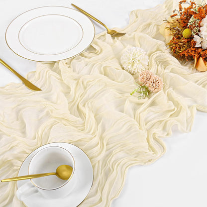10 Pack Light Yellow Cheesecloth Table Runner 17x108 Inch Semi Sheer Boho Gauze Cheese Cloth Table Runners, for Wedding Bridal Shower Birthday Party Home Decor Garden Farmhouse