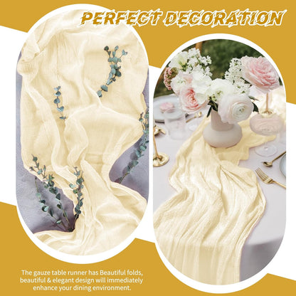 10 Pack Light Yellow Cheesecloth Table Runner 17x108 Inch Semi Sheer Boho Gauze Cheese Cloth Table Runners, for Wedding Bridal Shower Birthday Party Home Decor Garden Farmhouse