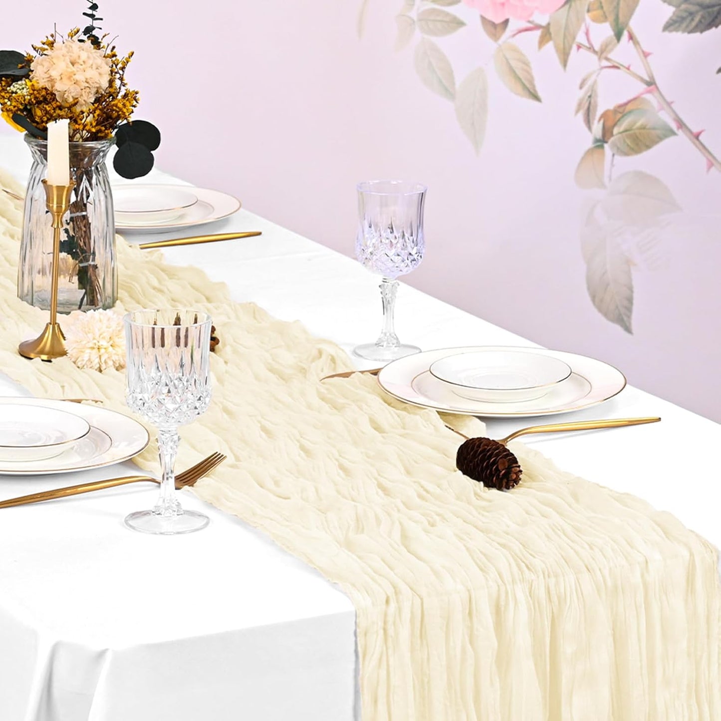 10 Pack Light Yellow Cheesecloth Table Runner 17x108 Inch Semi Sheer Boho Gauze Cheese Cloth Table Runners, for Wedding Bridal Shower Birthday Party Home Decor Garden Farmhouse