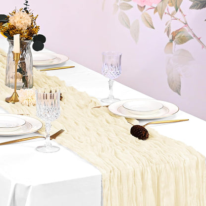 10 Pack Light Yellow Cheesecloth Table Runner 17x108 Inch Semi Sheer Boho Gauze Cheese Cloth Table Runners, for Wedding Bridal Shower Birthday Party Home Decor Garden Farmhouse