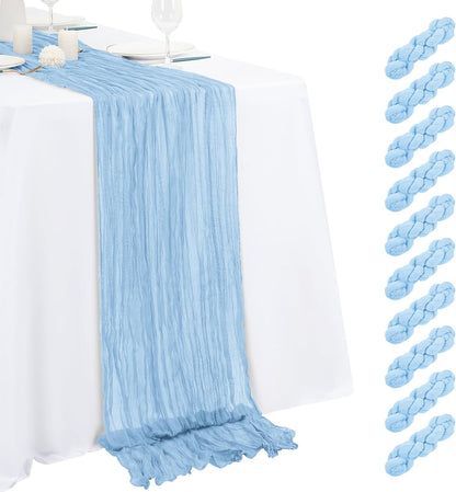 10 Pack Light Yellow Cheesecloth Table Runner 17x108 Inch Semi Sheer Boho Gauze Cheese Cloth Table Runners, for Wedding Bridal Shower Birthday Party Home Decor Garden Farmhouse