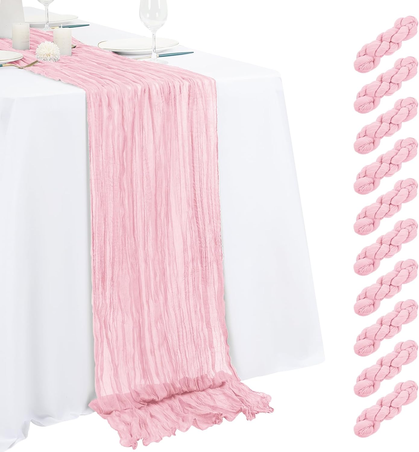 10 Pack Light Yellow Cheesecloth Table Runner 17x108 Inch Semi Sheer Boho Gauze Cheese Cloth Table Runners, for Wedding Bridal Shower Birthday Party Home Decor Garden Farmhouse