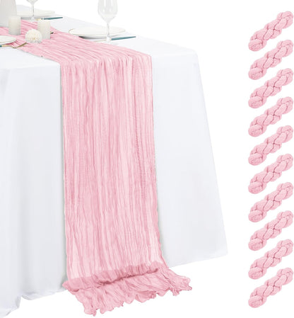10 Pack Light Yellow Cheesecloth Table Runner 17x108 Inch Semi Sheer Boho Gauze Cheese Cloth Table Runners, for Wedding Bridal Shower Birthday Party Home Decor Garden Farmhouse